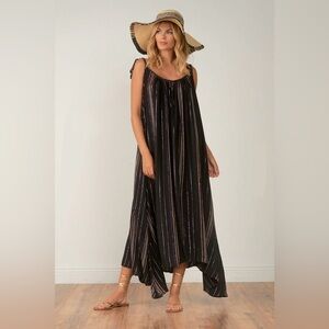 Elan Melon Stripe Metallic Flowy Viscose Maxi Dress Black One Size